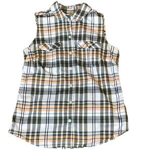 NorthCrest Outdoor Women's Button Front Sleeveless Shirt Plaid Sz S #284B
